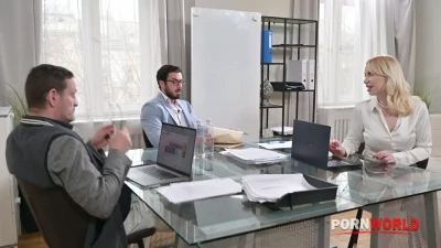 [PornWorld] Cock Hungry Hottie Vera Jarw Tempts Her Coworkers Into Office DP Gangbang