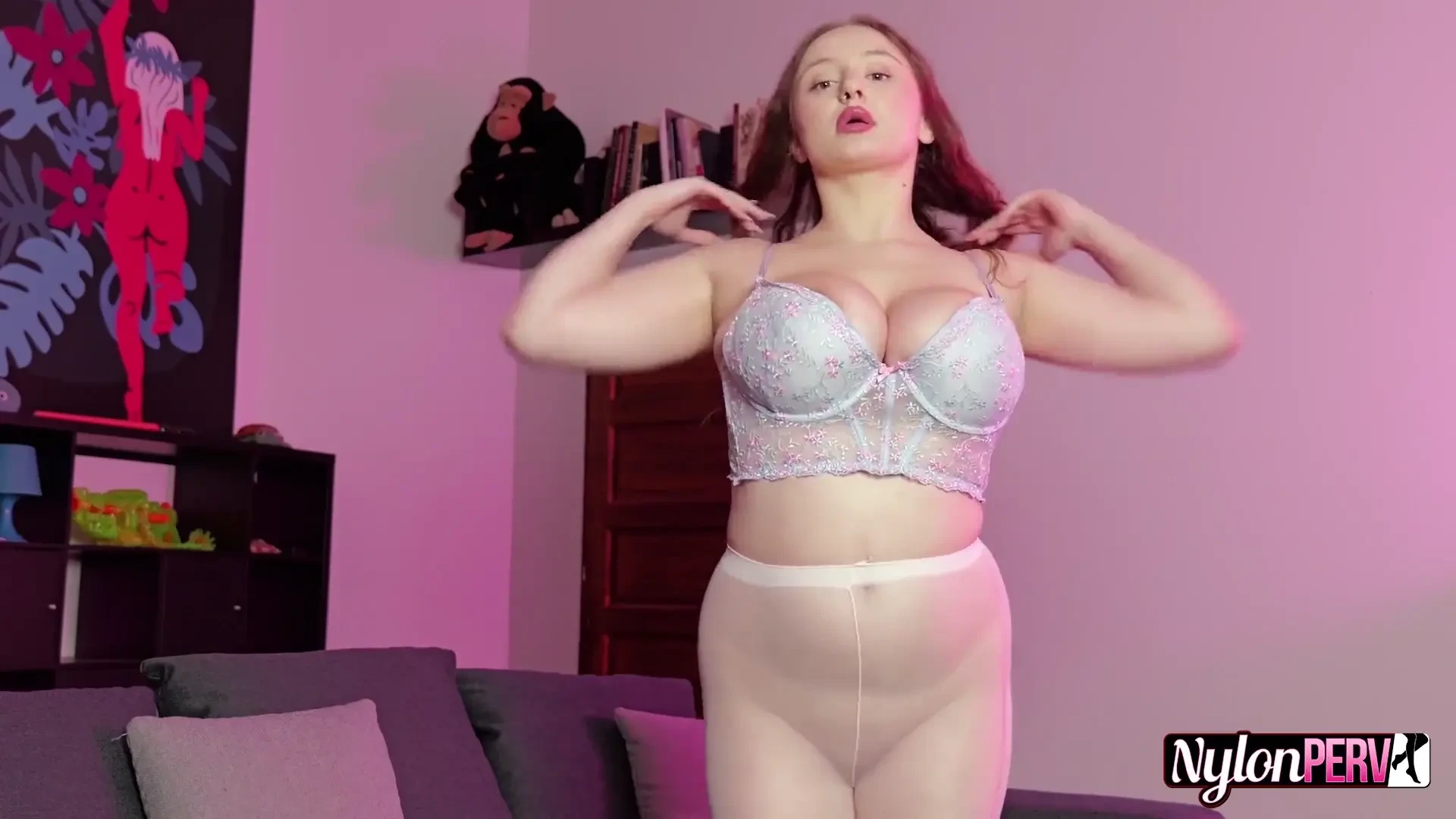 [NylonPerv] Huge Tits Amber Wants A Hard Cock In Pantyhose