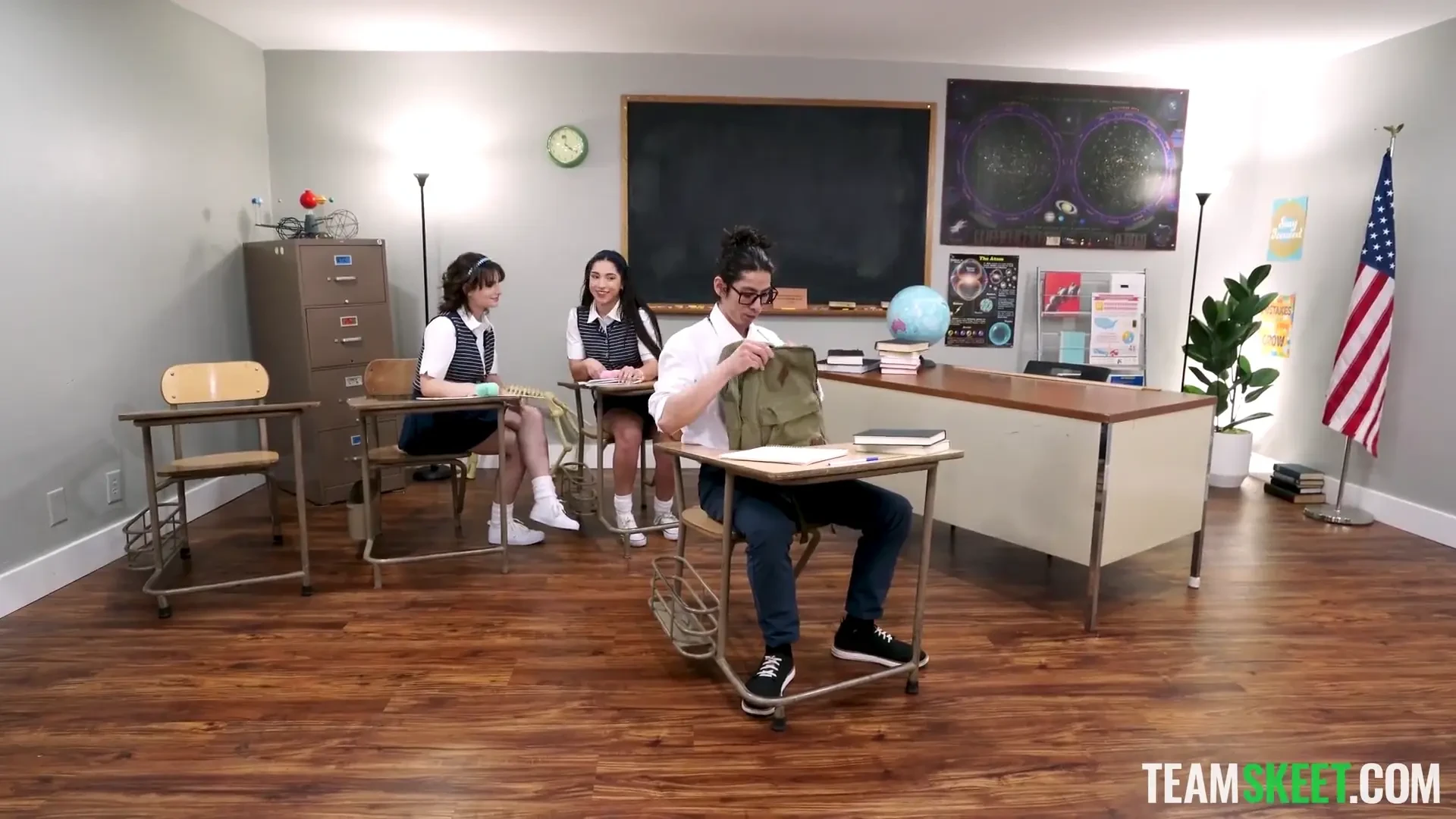 [InnocentHigh] Petite Hotties Evie and Madison Ride the School Nerd